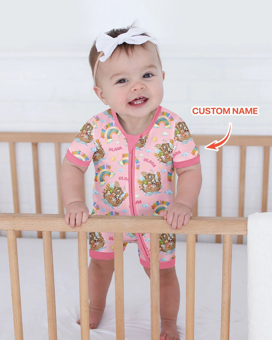 Custom Name Jesus Loves Me Noah's Ark Bamboo Shorty Zippy