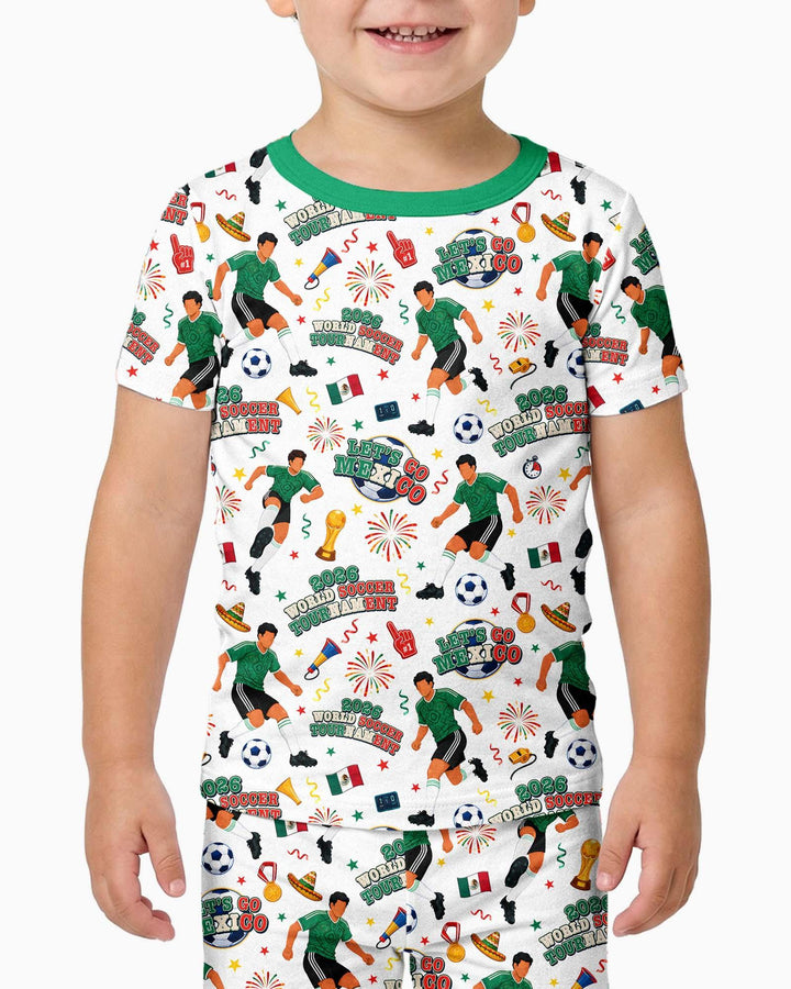 World Soccer Tournament Let's Go Mexico Family Matching Bamboo Two Piece Short Sleeve Pajama Set