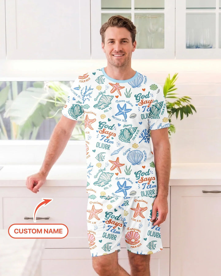 Coastal God Says I Am Custom Name Bamboo Men Short Sleeve Short Pajama Set