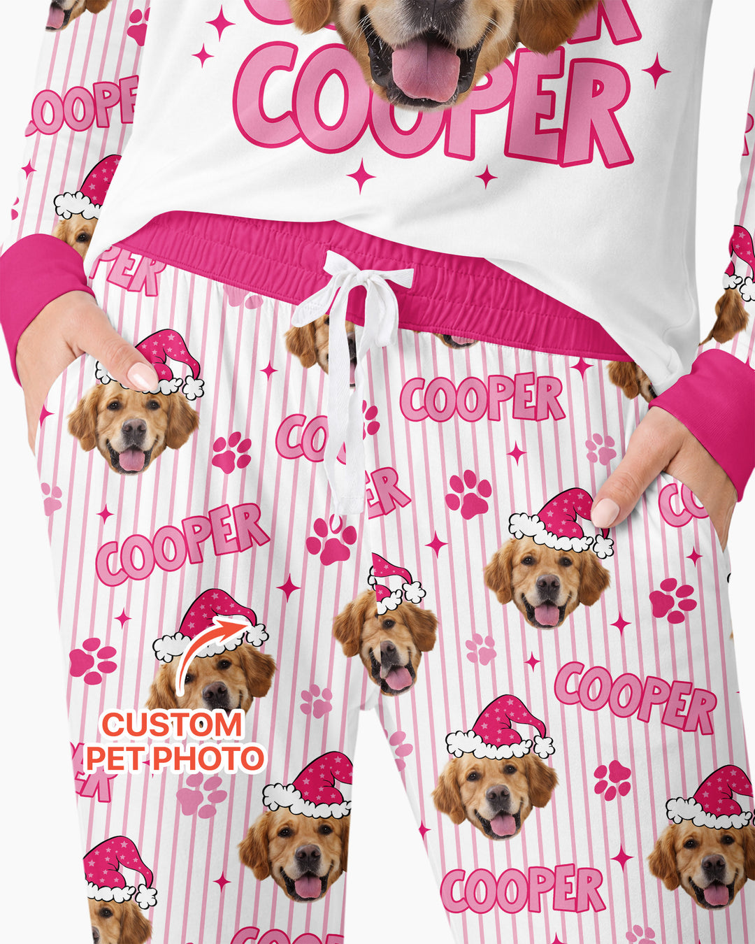 Personalized Pink Santa Dog Bamboo Women Pajama Set