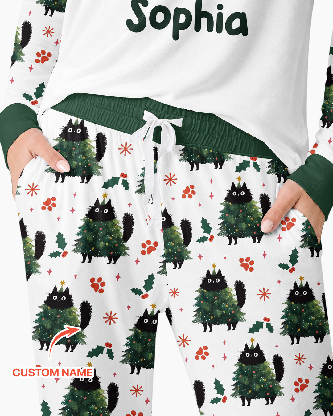 Custom Name Black Cat Christmas Bamboo Women Pajama Set
