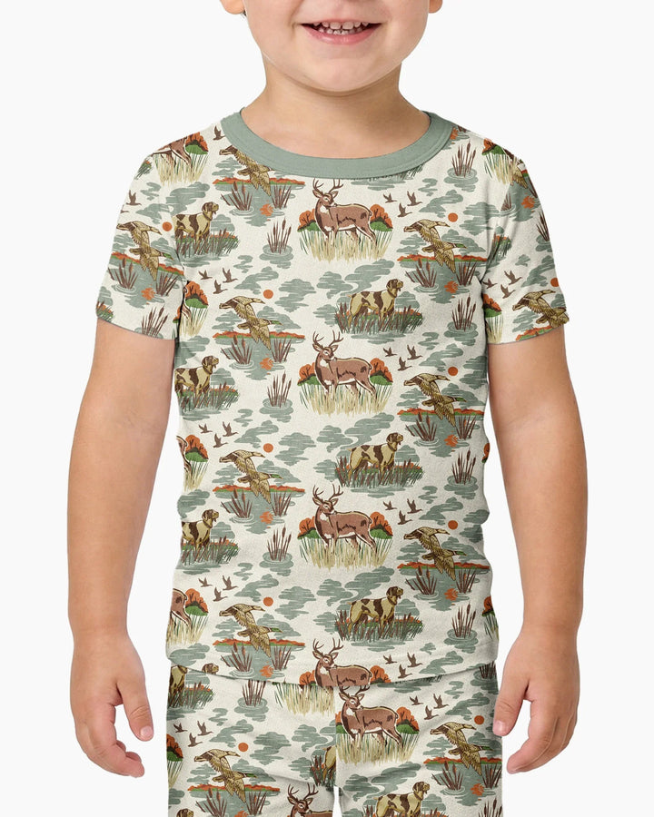Vintage Hunting Season Daddy& Me Matching Bamboo Two Piece Short Sleeve Pajama Set