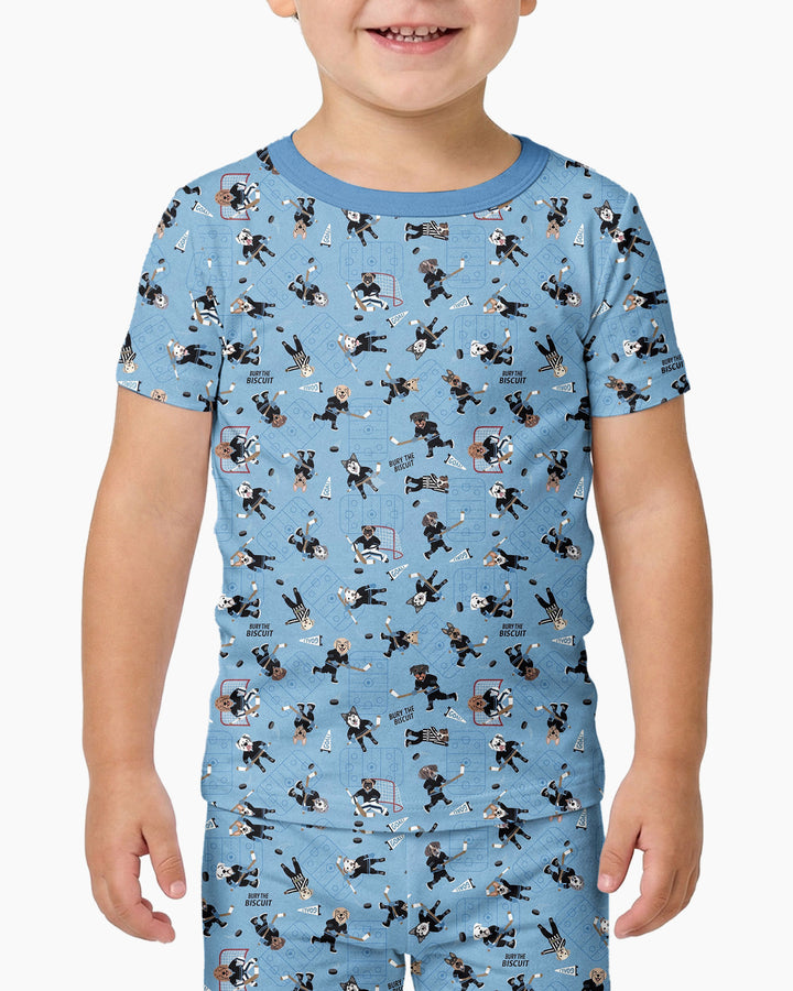 Hockey Dogs - Blue and Black Bamboo Two Piece Short Sleeve Pajama Set