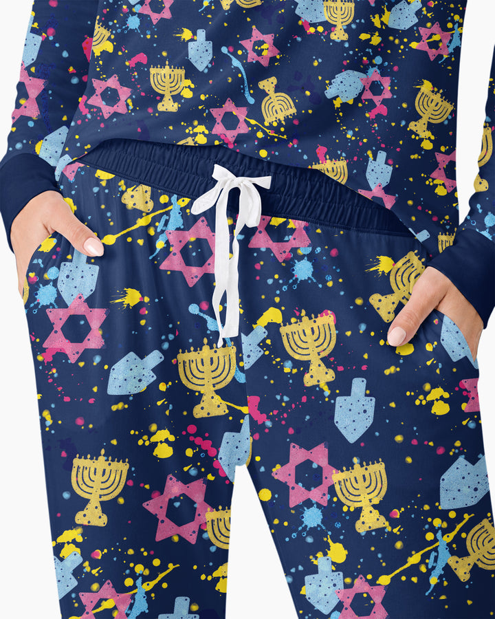 Hanukkah Family Splatter Paint  Bamboo Women Pajama Set