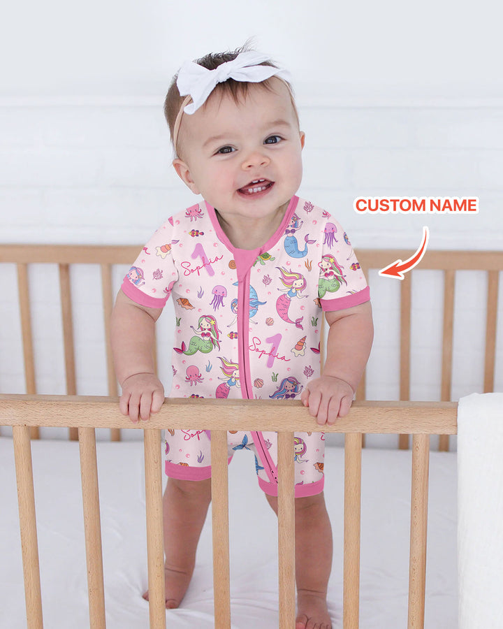 Custom Name Birthday Mermaid Bamboo Shorty Zippy