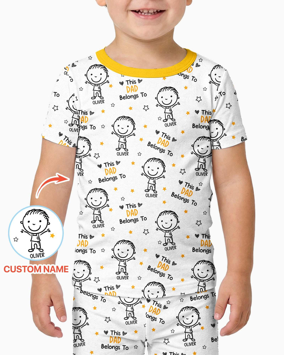 Custom Name This Dad Belongs To Doodle Bamboo Two Piece Short Sleeve Pajama Set