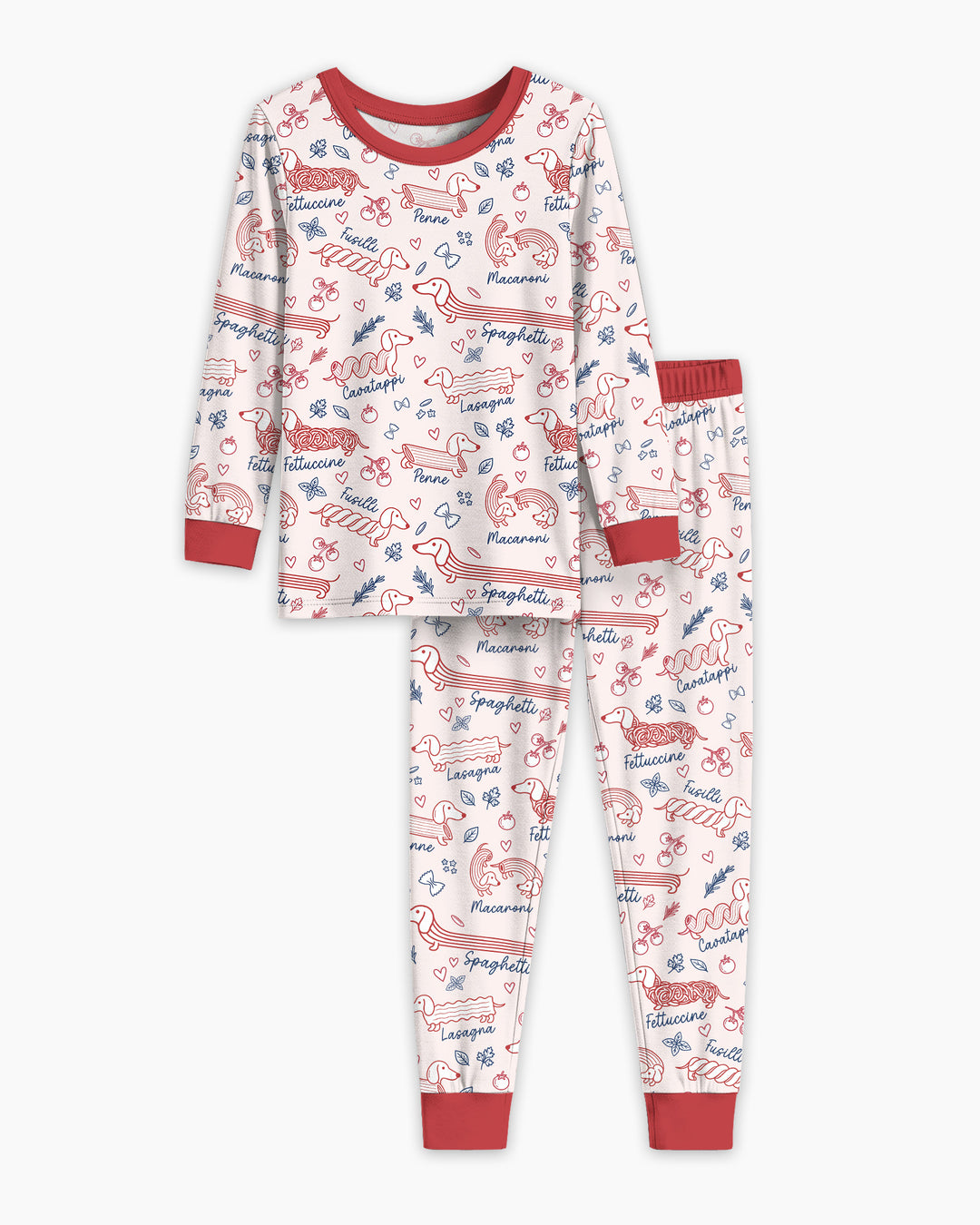 Funny Dachshund Pasta Pups Bamboo Two Piece Long Sleeve Pajama Set