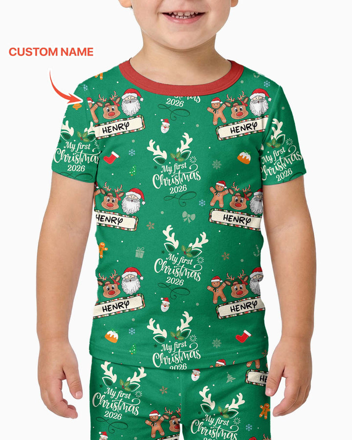 Custom Name Merry Christmas My Deer 2026 Bamboo Two Piece Short Sleeve Pajama Set