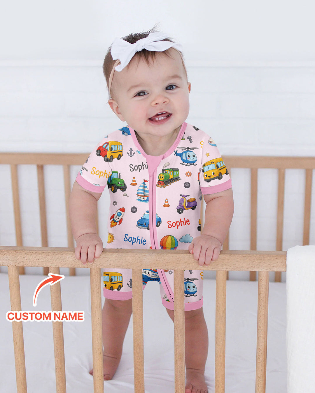 Custom Name Cute Transport Bamboo Shorty Zippy