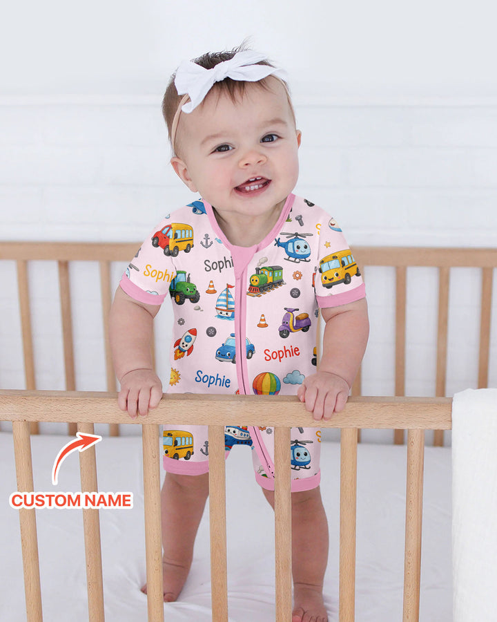 Custom Name Cute Transport Bamboo Shorty Zippy