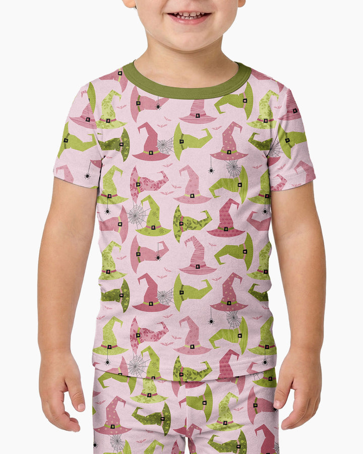 Pink Witch Hat Halloween Bamboo Two Piece Short Sleeve Pajama Set