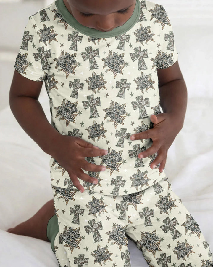 Camo God is Good Family Matching Bamboo Two Piece Short Sleeve Pajama Set