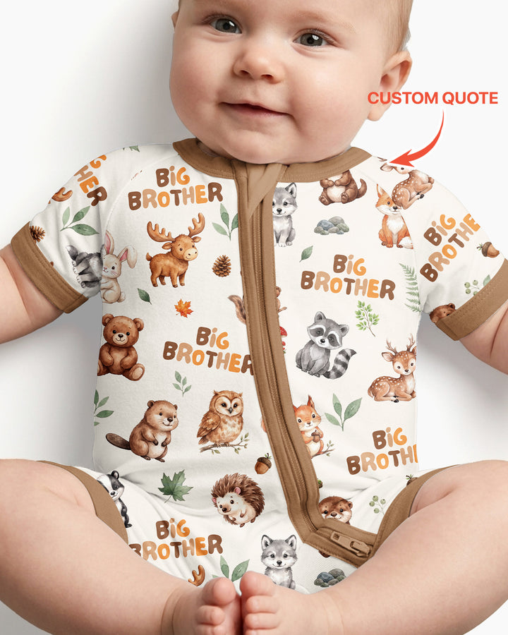 Custom Quote Woodland Animal Matching Sibling Bamboo Shorty Zippy
