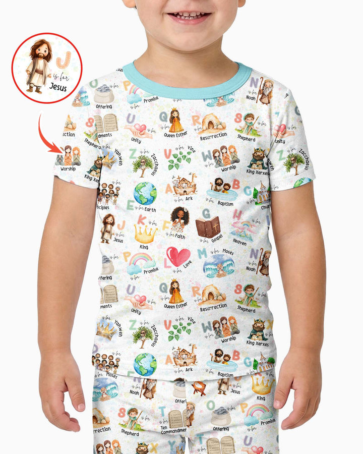 Bible ABC Alphabet Bamboo Two Piece Short Sleeve Pajama Set