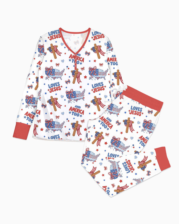 Loves Jesus And America Too Bamboo Women Pajama Set