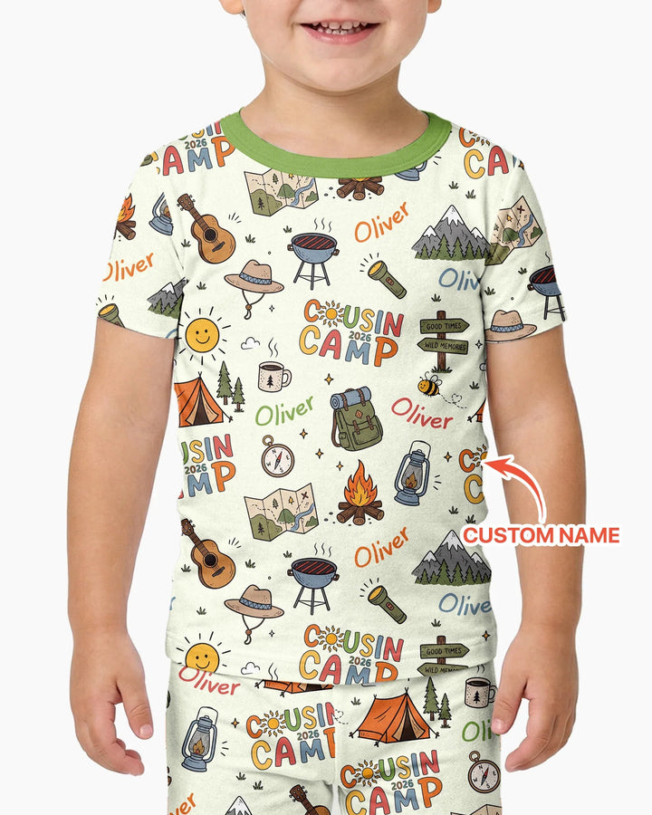 Custom Name Cousin Camp 2026 Bamboo Two Piece Short Sleeve Pajama Set