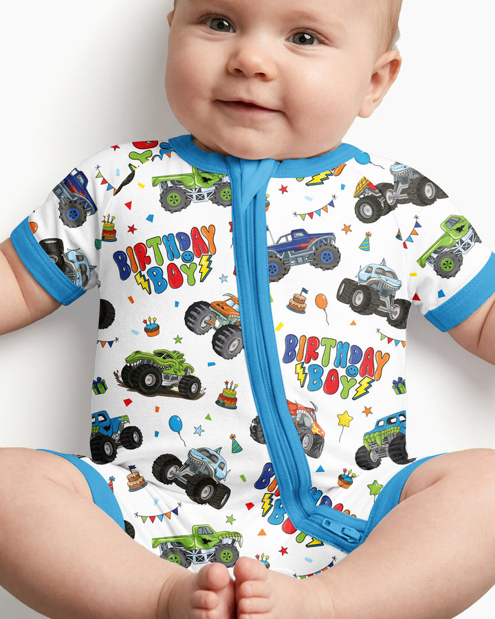 Monster Truck Birthday Boy Bamboo Shorty Zippy