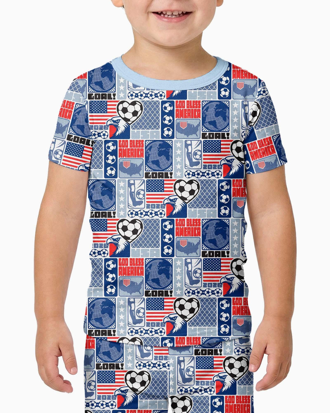World Soccer God Bless America Bamboo Two Piece Short Sleeve Pajama Set