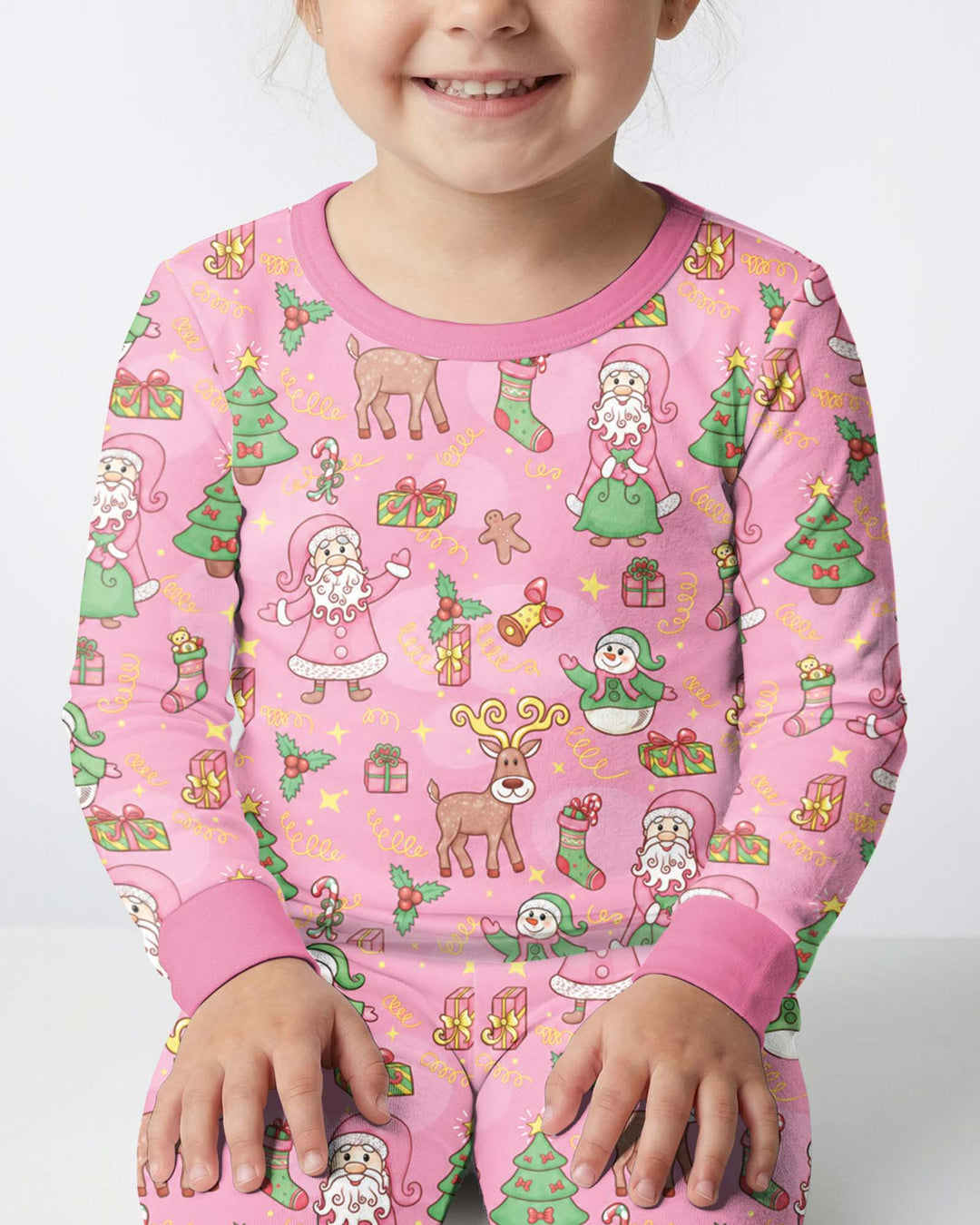 Santa Reindeer Snowflakes Bamboo Two Piece Long Sleeve Pajama Set