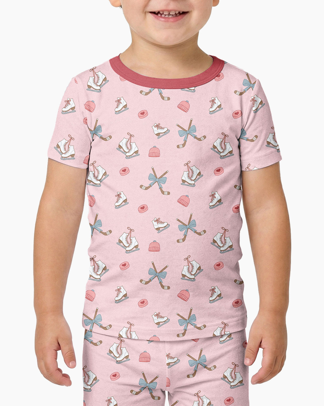 Girly Hockey Pink Bamboo Two Piece Short Sleeve Pajama Set