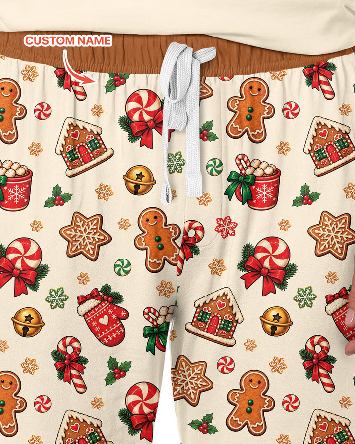 Custom Name Gingerbread The Bow Bamboo Men's Pajama Set
