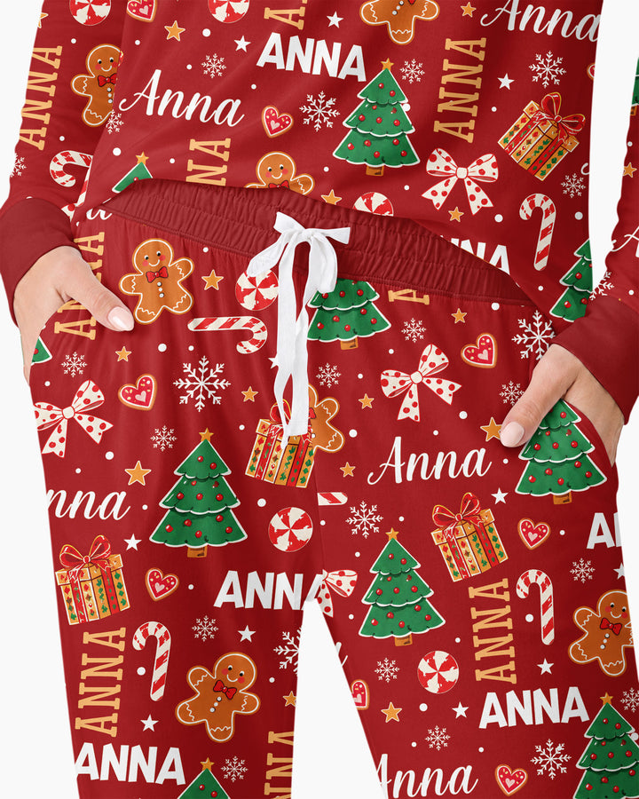 Custom Name Christmas Crew Family Matching Bamboo Women Pajama Set
