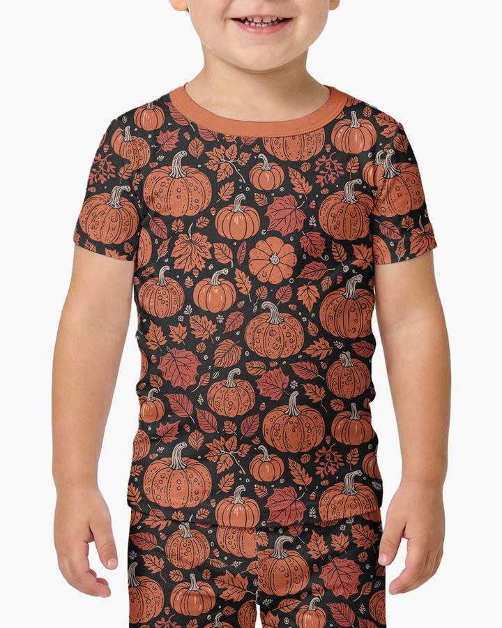 Retro Halloween Pumpkins  Bamboo Two Piece Short Sleeve Pajama Set