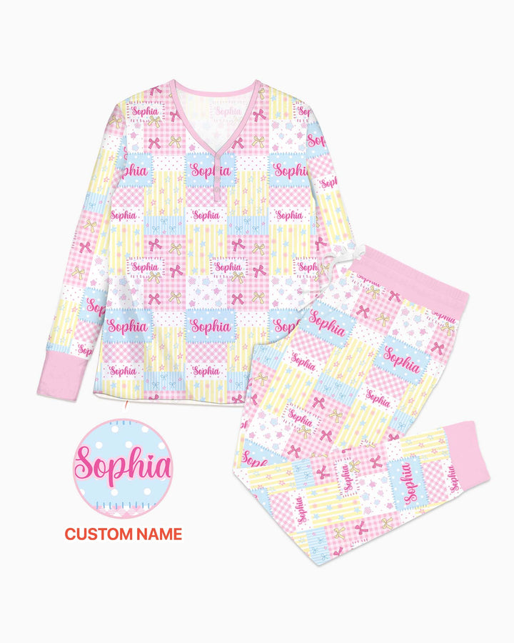 Custom Name Sweet Patchwork Bamboo Women Pajama Set