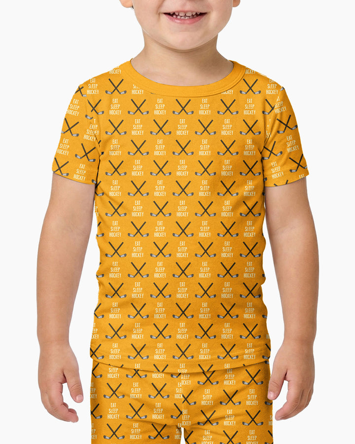 Eat Sleep Hockey Bamboo Two Piece Short Sleeve Pajama Set
