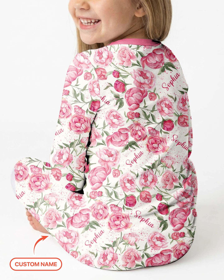 Custom Name Birth Month Flowers Bamboo Two Piece Long Sleeve Pajama Set