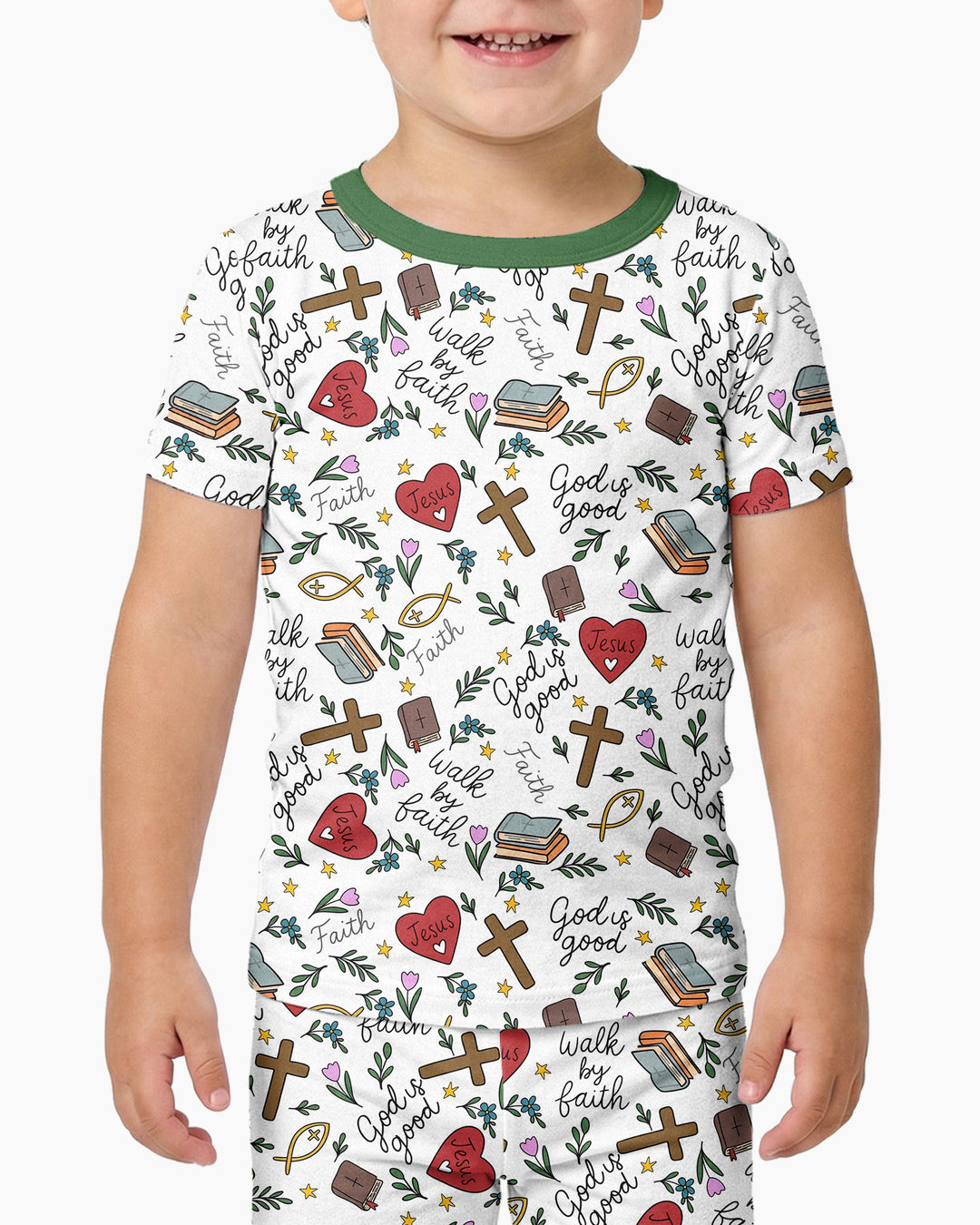 Love Jesus God Is Good Bamboo Two Piece Short Sleeve Pajama Set
