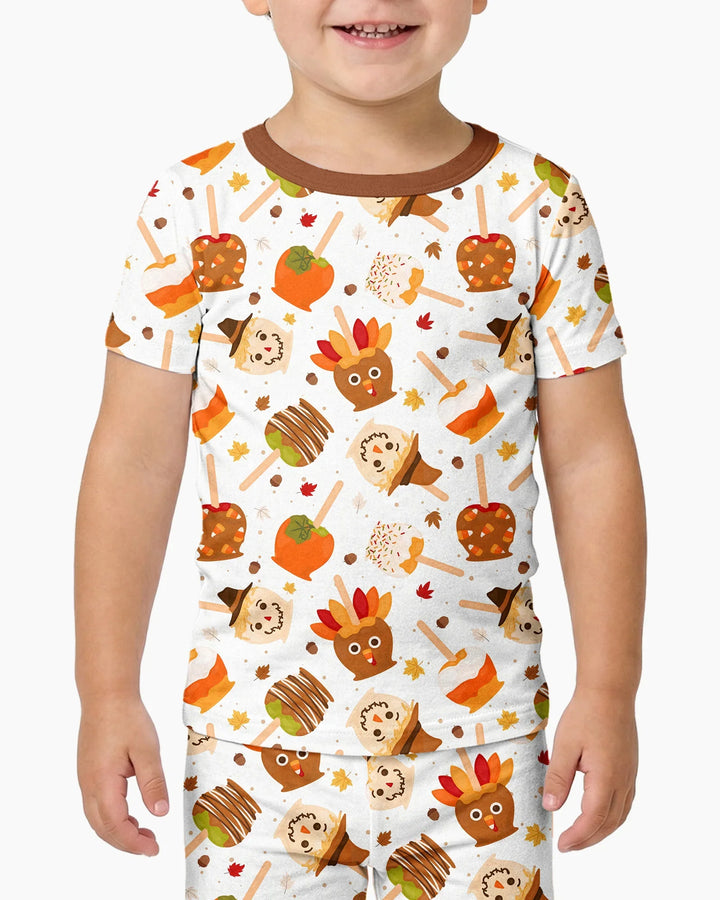 Fall Caramel Apple Family Matching Bamboo Two Piece Short Sleeve Pajama Set