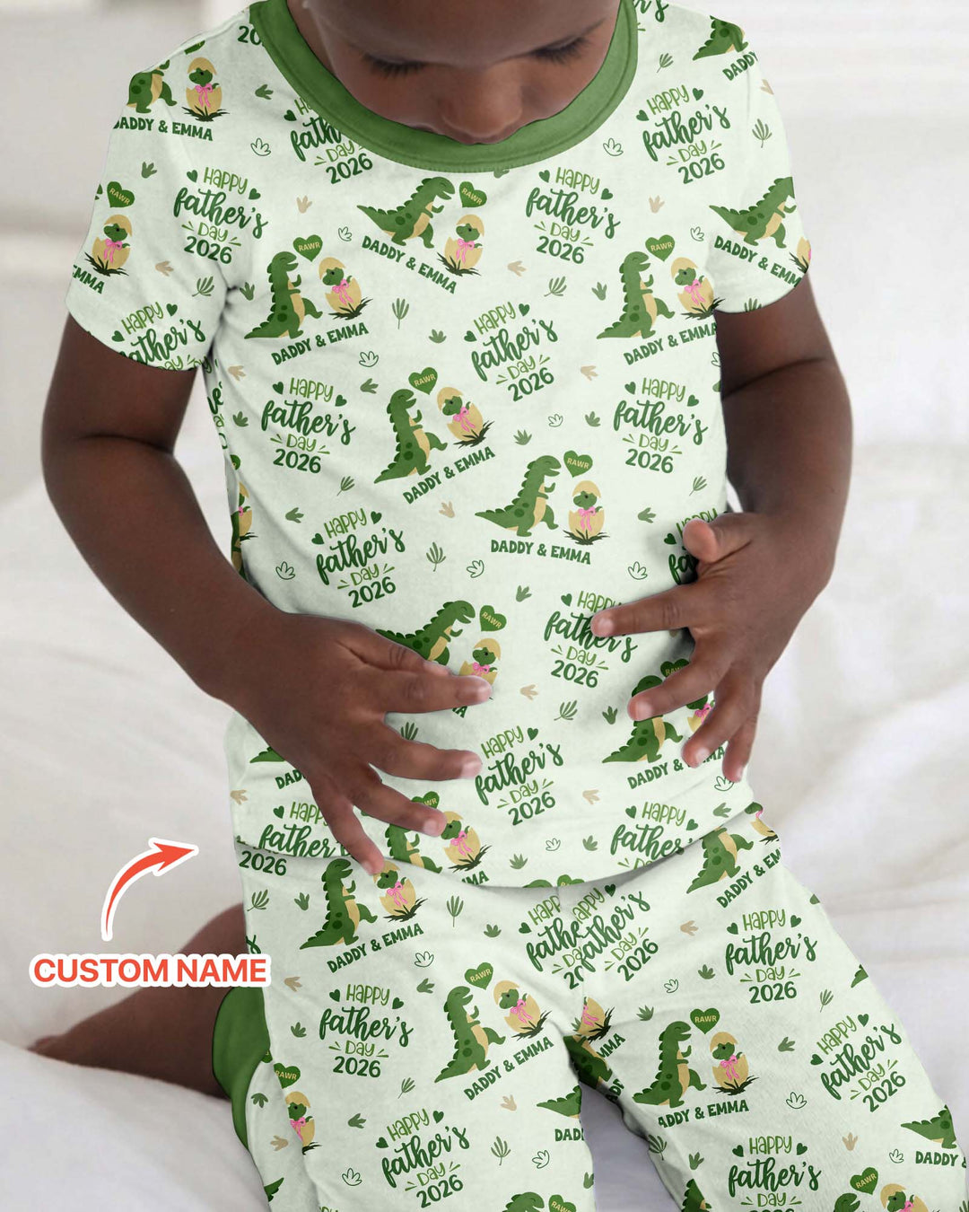 Custom Name Fathers Day 2026 Bamboo Two Piece Short Sleeve Pajama Set