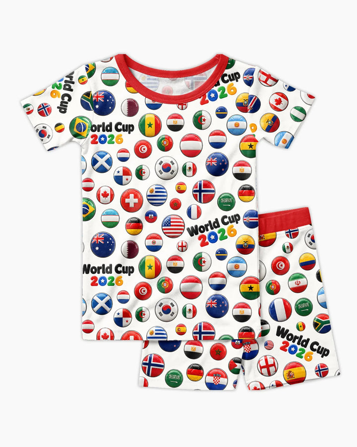 Soccer Cup All Country Balls Bamboo Two Piece Short Sleeve Shorts Pajama Set