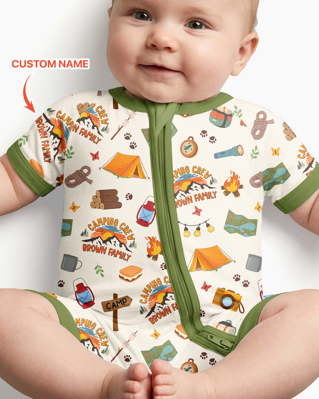 Custom Name Camping Crew Family Matching Bamboo Shorty Zippy