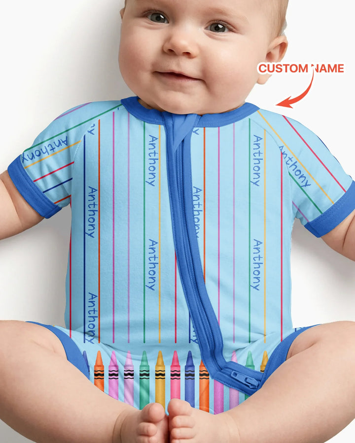 Custom Name Crayon Lines Bamboo Shorty Zippy