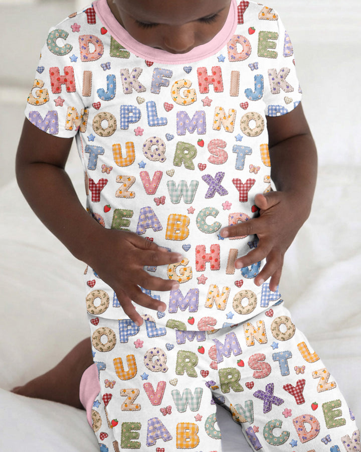 Fabric Alphabet Letters Bamboo Two Piece Short Sleeve Pajama Set