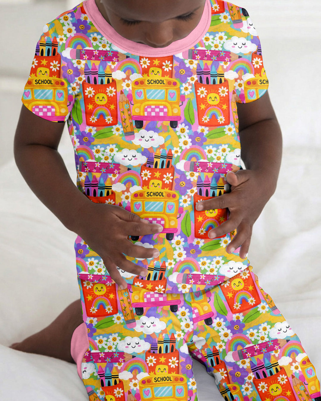 Retro Happy Classroom Bamboo Two Piece Short Sleeve Pajama Set