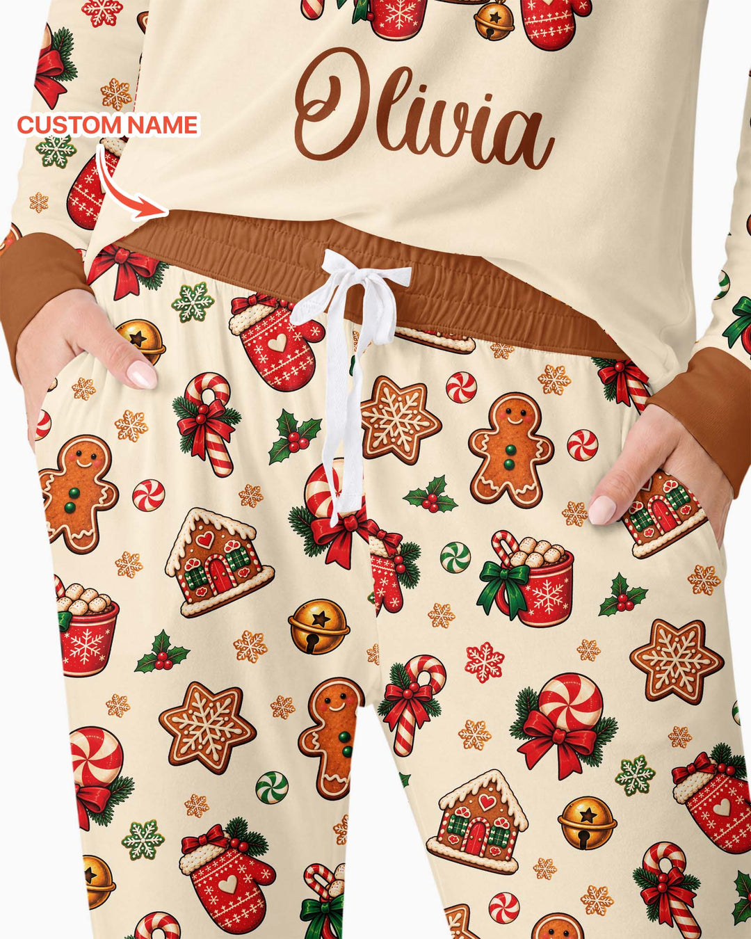 Custom Name Gingerbread The Bow Bamboo Women Pajama Set
