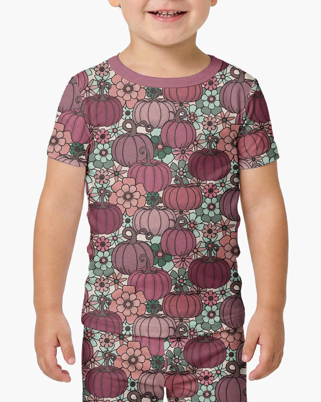 Retro Floral Pumpkin Patch Bamboo Two Piece Short Sleeve Pajama Set