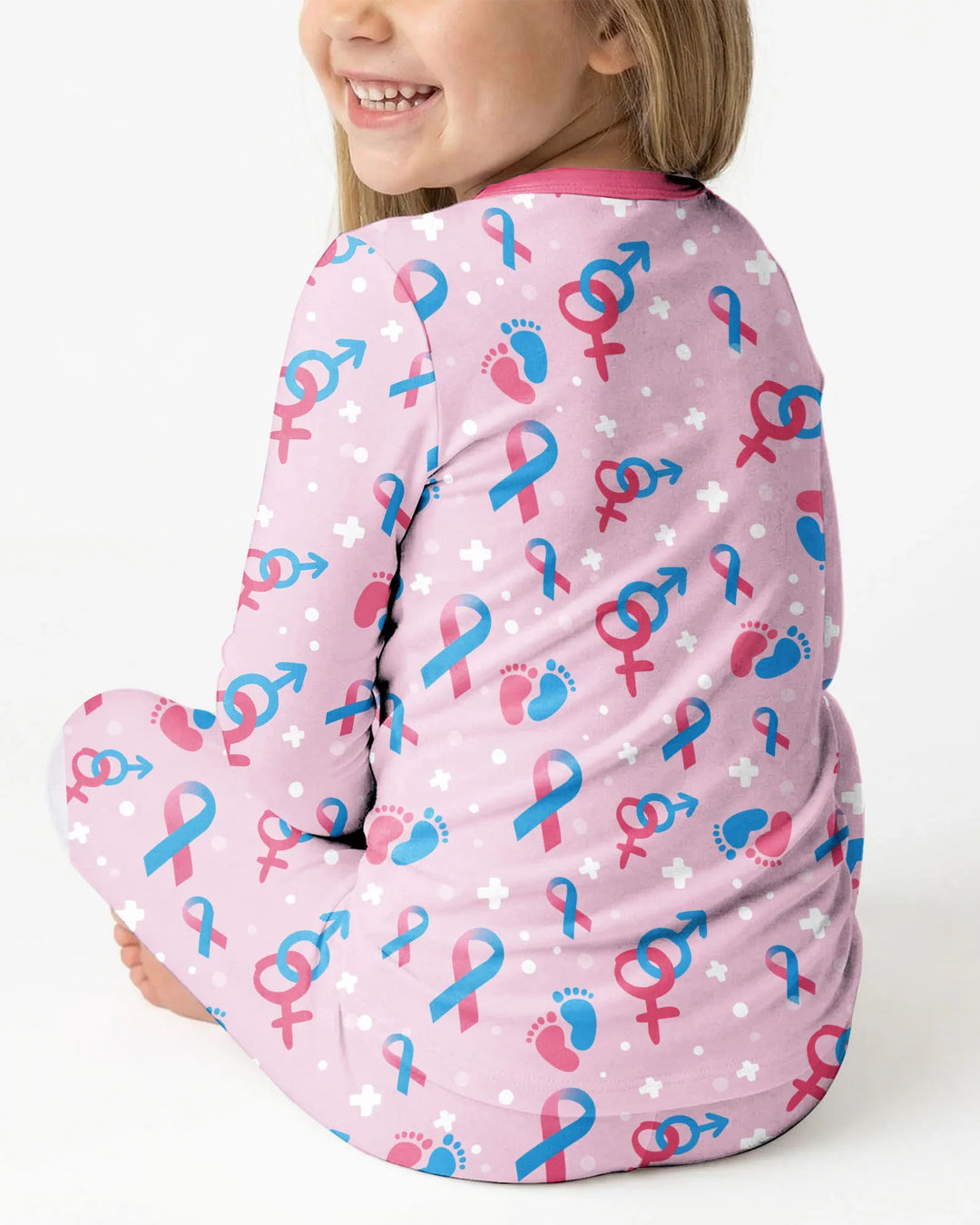 Infertility Awareness Blue and Pink Bamboo Two Piece Long Sleeve Pajama Set