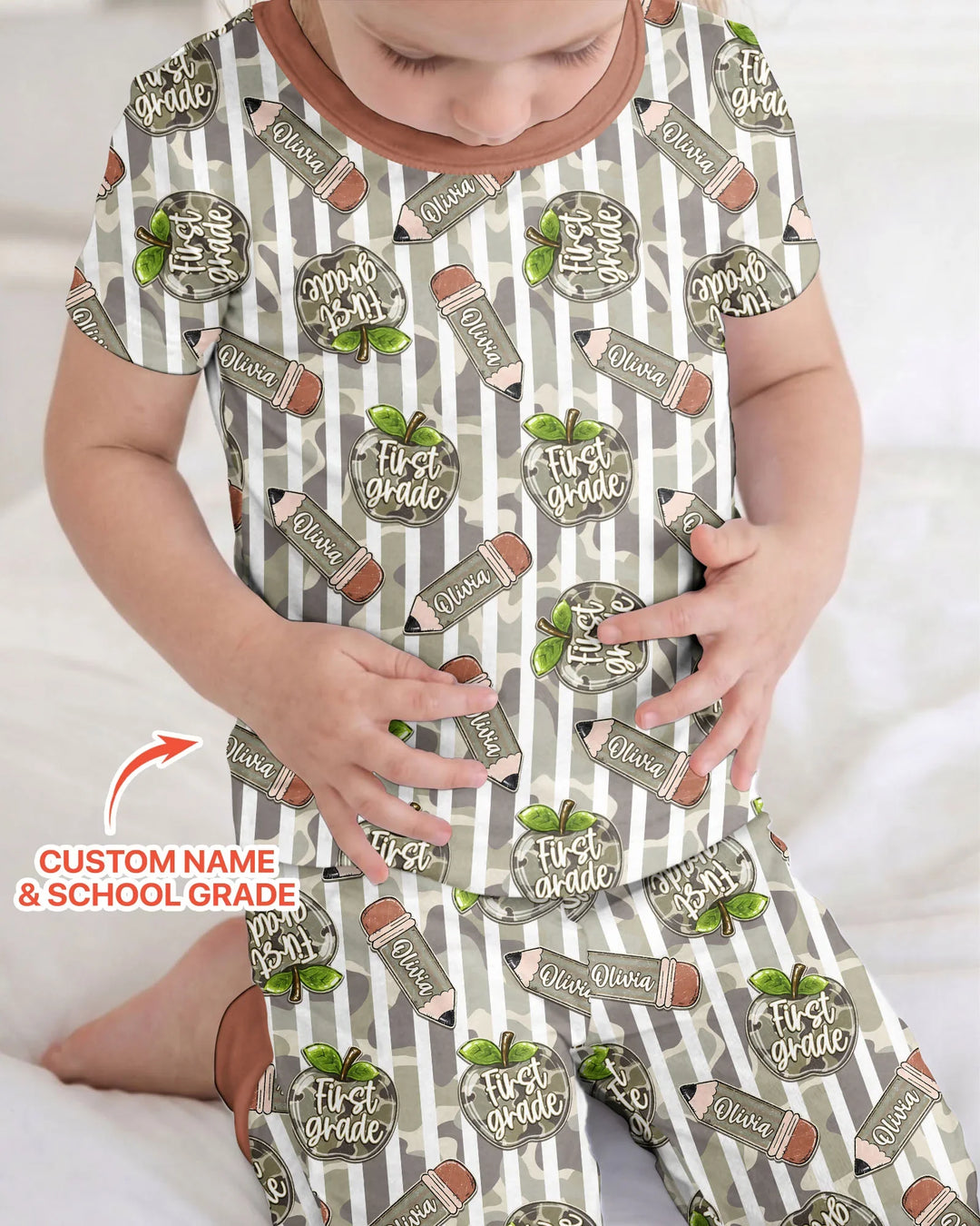 Custom Name Camo Apple Days Bamboo Two Piece Short Sleeve Pajama Set