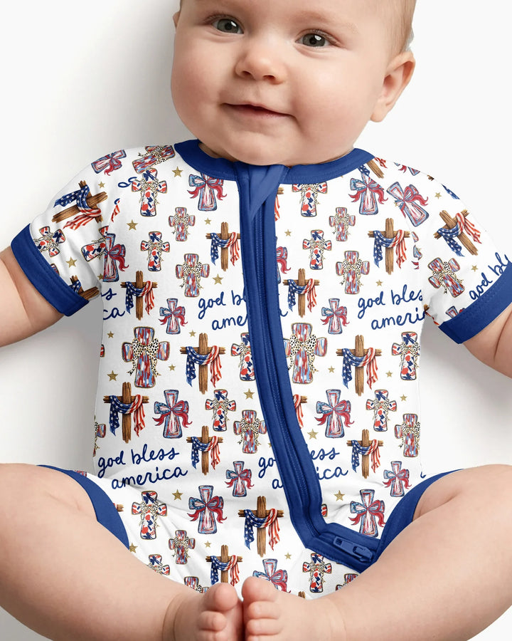 God Bless America Family Matching Bamboo Shorty Zippy