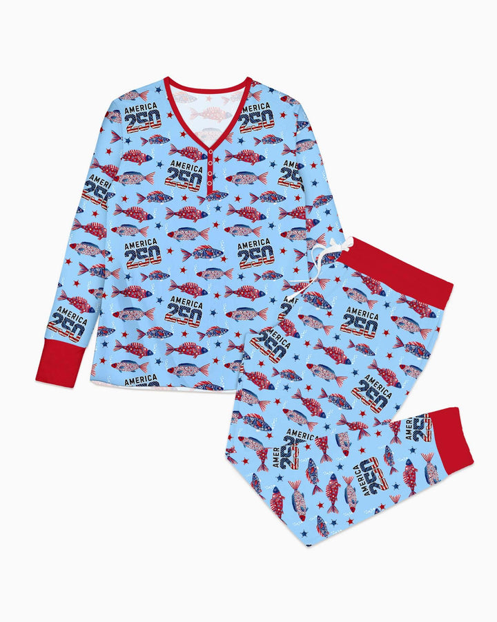 Stars and Stripes Fish Bamboo Women Pajama Set