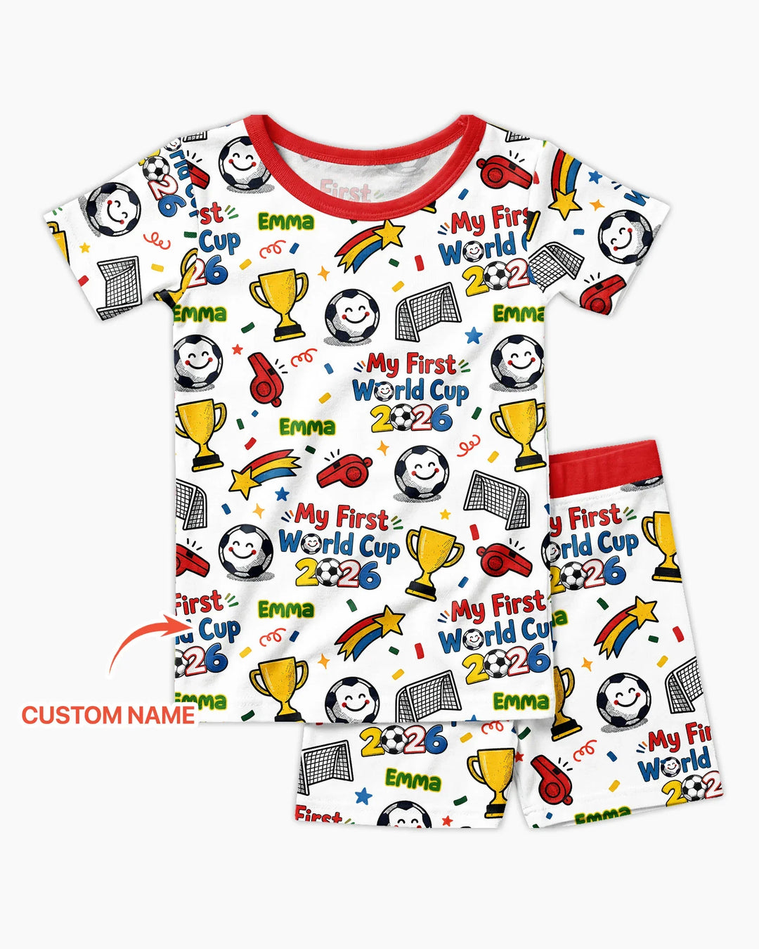 Custom Name My First Soccer Cup Bamboo Two Piece Short Sleeve Shorts Pajama Set