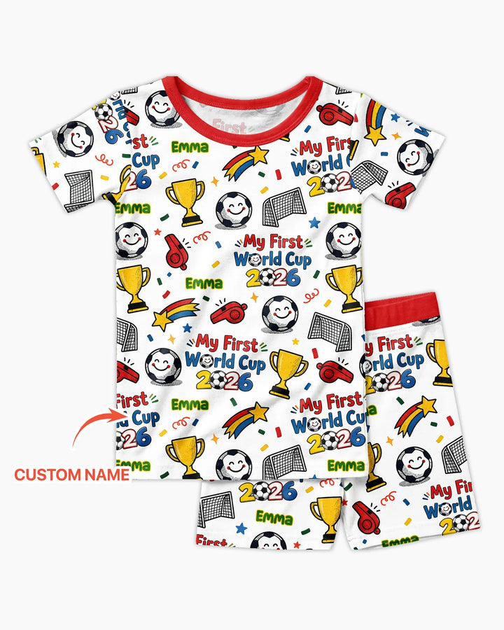 Custom Name My First Soccer Cup Bamboo Two Piece Short Sleeve Shorts Pajama Set