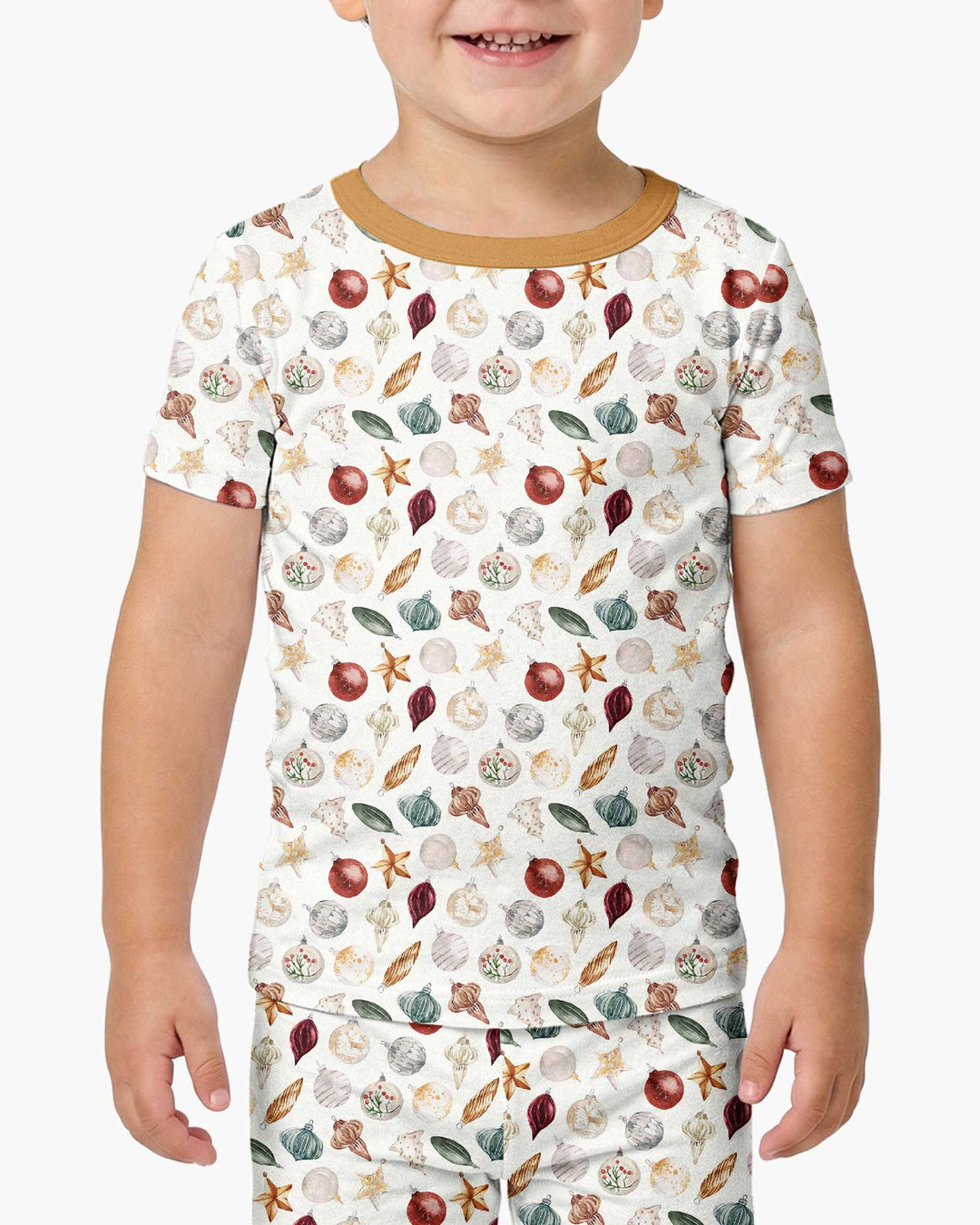 Watercolor Christmas Ornaments Bamboo Two Piece Short Sleeve Pajama Set