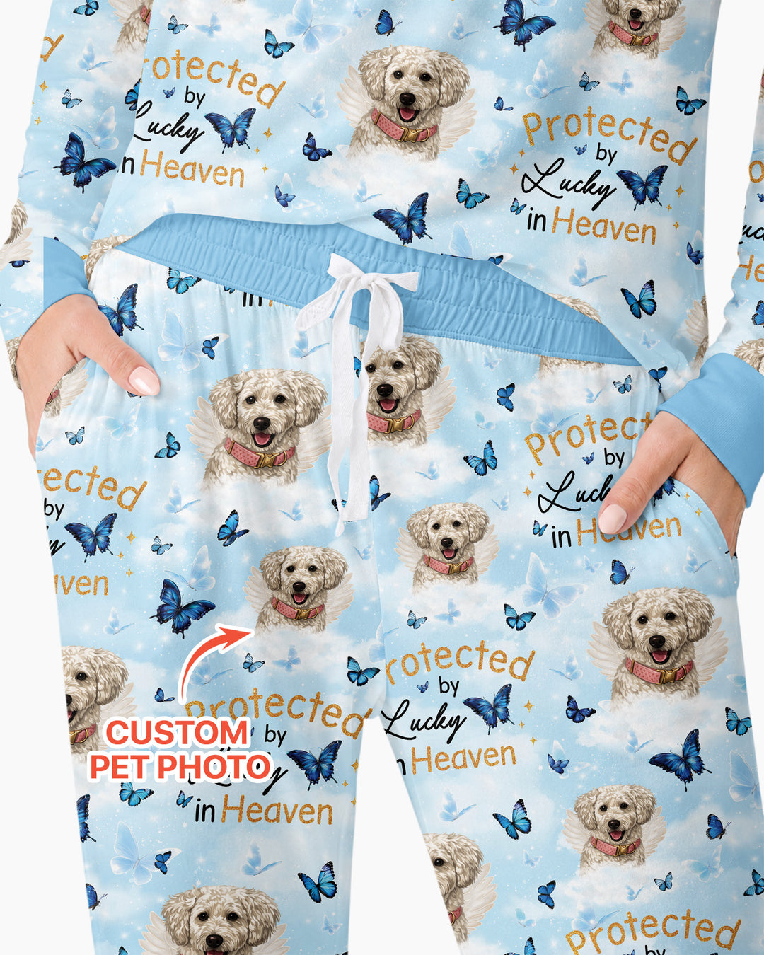 Custom Pet Photo Protected By Heaven Family Bamboo Women Pajama Set