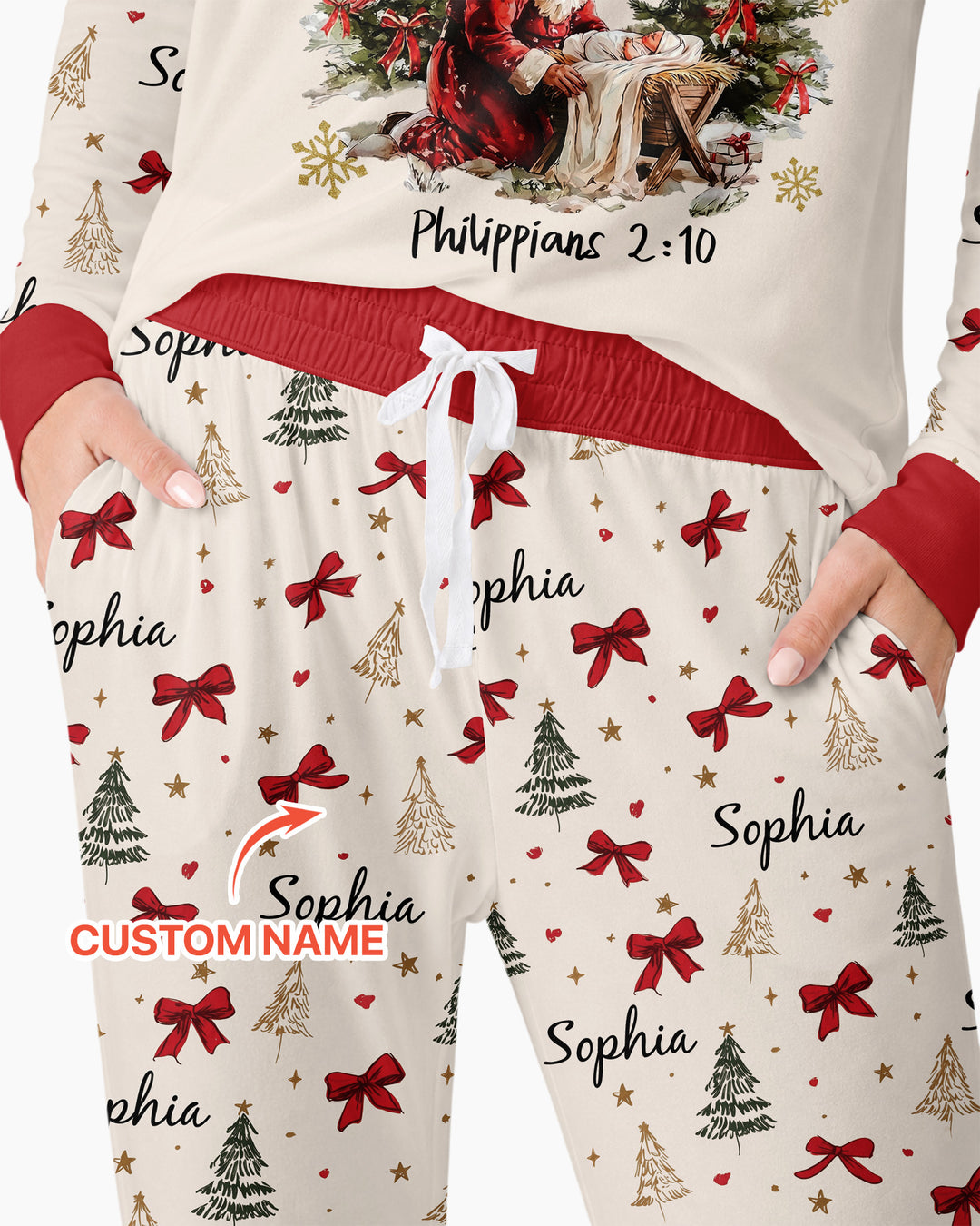 Every Knee Shall Bow Custom Name Mommy And Me Matching Bamboo Women Pajama Set