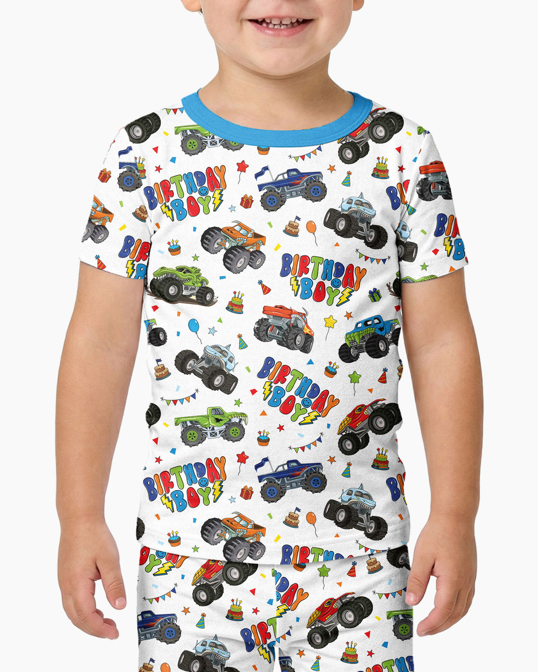 Monster Truck Birthday Boy Bamboo Two Piece Short Sleeve Pajama Set